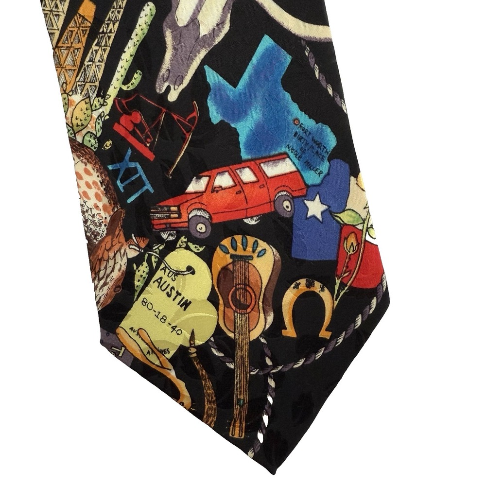 Vintage 90s Texas Theme Mens Tie Silk Novelty Whimsical Travel Nostalgia Country